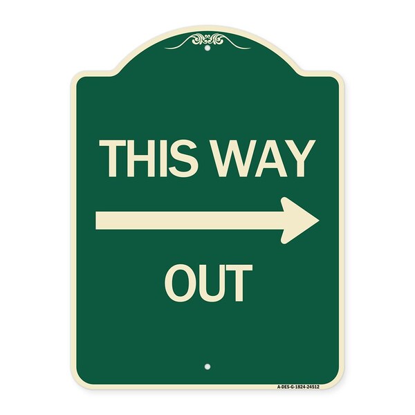 This Way Out Right Arrow Heavy-Gauge Aluminum Architectural Sign, 24" x 18", G-1824-24512